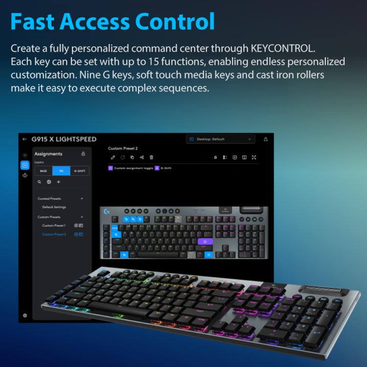 Logitech G915 X LIGHTSPEED Wireless Low Profile Gaming Keyboard(Black Clicky) - Wireless Keyboard by Logitech | Online Shopping UK | buy2fix