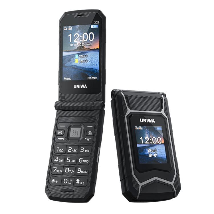 UNIWA X29 Keypad Flip Rugged Phone, 2.8 inch + 1.77 inch Double Screen, MT6261D, Network: 2G, Plug:EU Plug(Black Grey) - UNIWA by UNIWA | Online Shopping UK | buy2fix