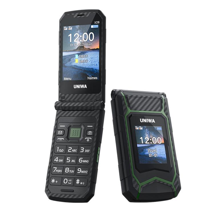 UNIWA X29 Keypad Flip Rugged Phone, 2.8 inch + 1.77 inch Double Screen, MT6261D, Network: 2G, Plug:AU Plug(Black Green) - UNIWA by UNIWA | Online Shopping UK | buy2fix
