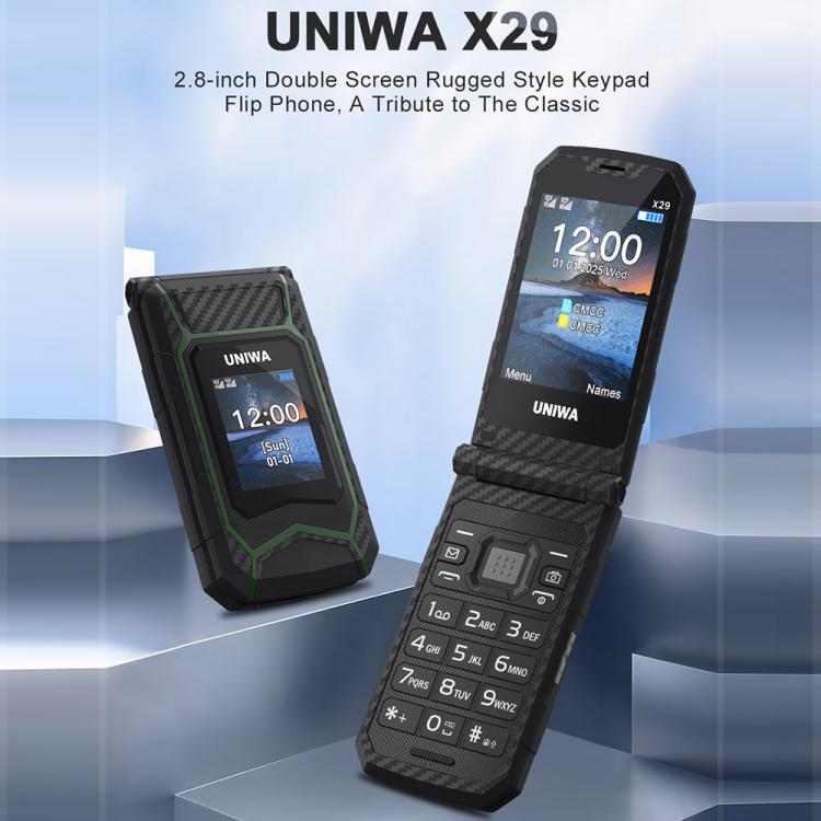 UNIWA X29 Keypad Flip Rugged Phone, 2.8 inch + 1.77 inch Double Screen, MT6261D, Network: 2G, Plug:US Plug(Black Grey) - UNIWA by UNIWA | Online Shopping UK | buy2fix