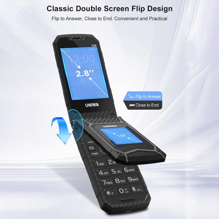 UNIWA X29 Keypad Flip Rugged Phone, 2.8 inch + 1.77 inch Double Screen, MT6261D, Network: 2G, Plug:UK Plug(Black Green) - UNIWA by UNIWA | Online Shopping UK | buy2fix