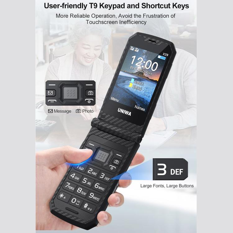 UNIWA X29 Keypad Flip Rugged Phone, 2.8 inch + 1.77 inch Double Screen, MT6261D, Network: 2G, Plug:AU Plug(Black Grey) - UNIWA by UNIWA | Online Shopping UK | buy2fix