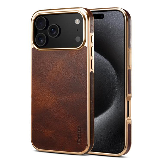 For iPhone 18 Pro Max / 17 Pro Max Denior Oil Wax Leather Electroplating Phone Case(Brown)