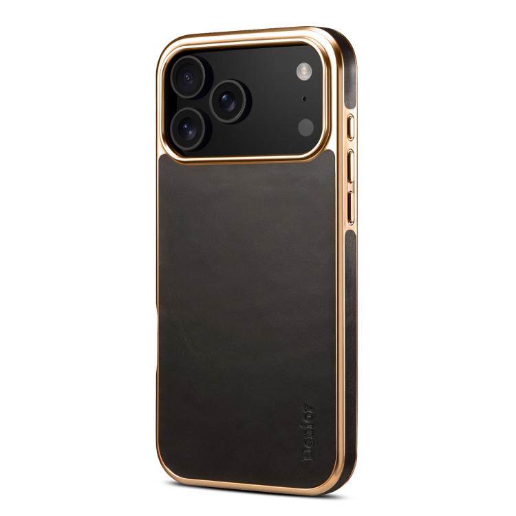 For iPhone 17 Pro Denior Oil Wax Leather Electroplating Phone Case(Black) - iPhone 17 Pro Cases by Denior | Online Shopping UK | buy2fix