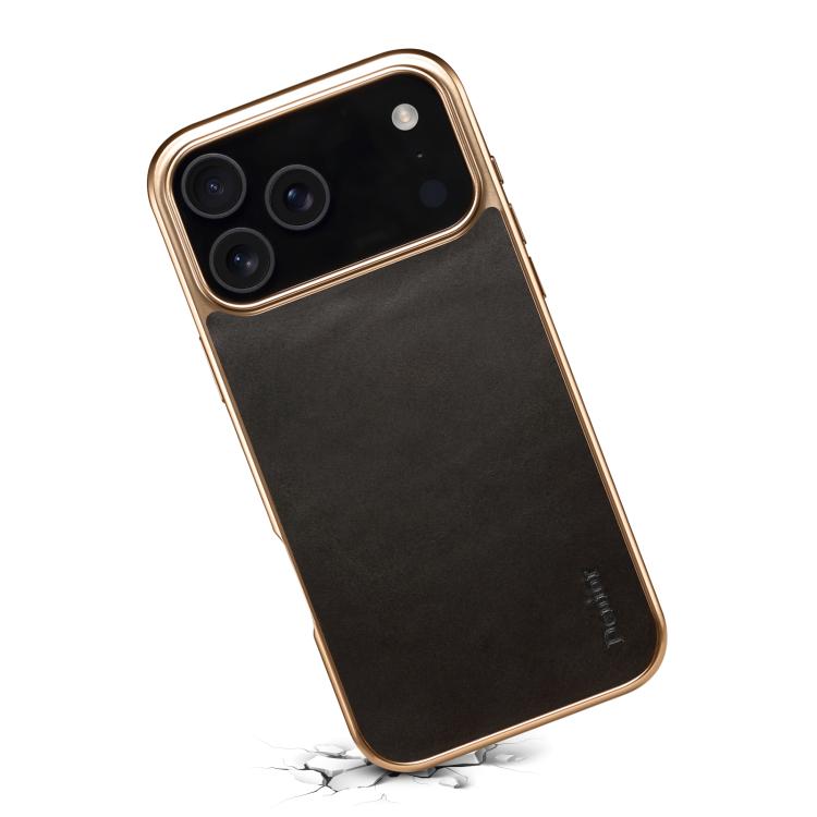 For iPhone 17 Pro Denior Oil Wax Leather Electroplating Phone Case(Black) - iPhone 17 Pro Cases by Denior | Online Shopping UK | buy2fix