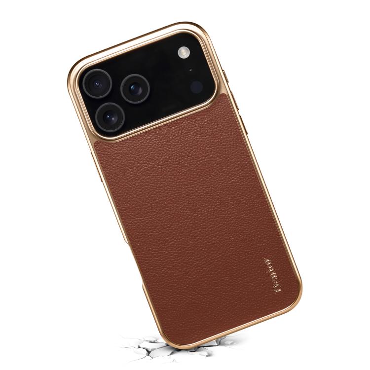 For iPhone 17 Pro Denior Cowhide Leather Plating Phone Case(Brown) - iPhone 17 Pro Cases by Denior | Online Shopping UK | buy2fix