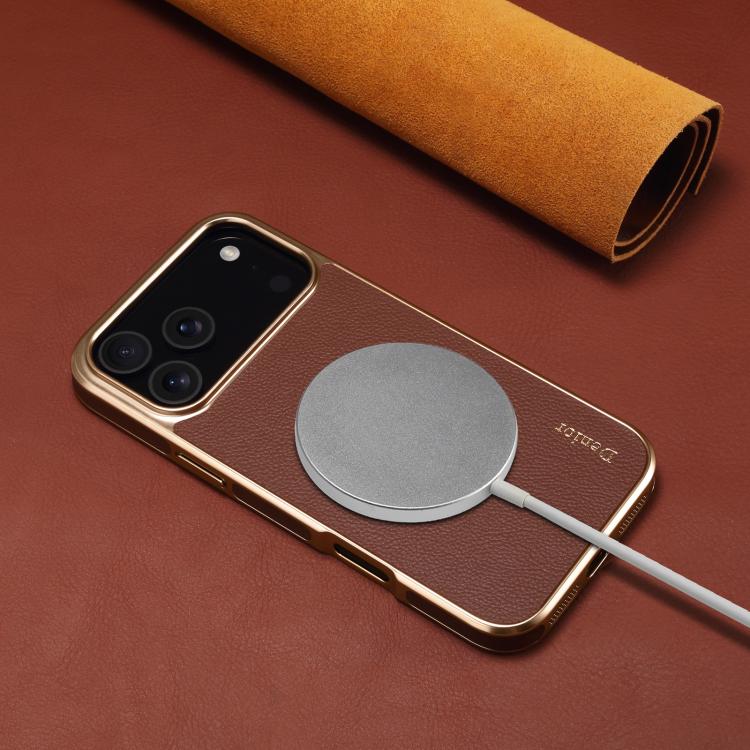For iPhone 17 Pro Denior Cowhide Leather Plating Phone Case(Brown) - iPhone 17 Pro Cases by Denior | Online Shopping UK | buy2fix