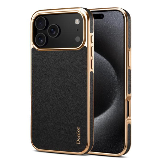 For iPhone 18 Pro Max / 17 Pro Max Denior Cowhide Leather Plating Phone Case(Black)