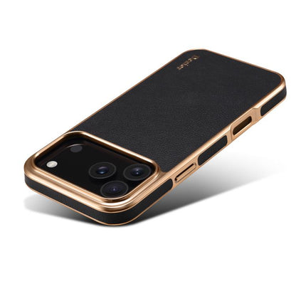 For iPhone 17 Pro Max Denior Cowhide Leather Plating Phone Case(Black) - iPhone 17 Pro Max Cases by Denior | Online Shopping UK | buy2fix