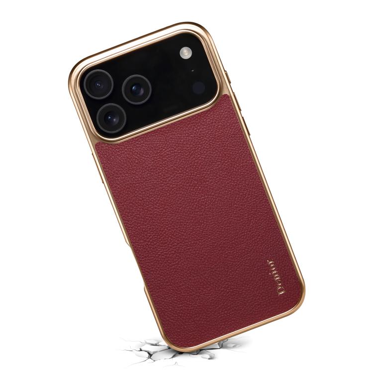 For iPhone 17 Pro Max Denior Cowhide Leather Plating Phone Case(Red) - iPhone 17 Pro Max Cases by Denior | Online Shopping UK | buy2fix