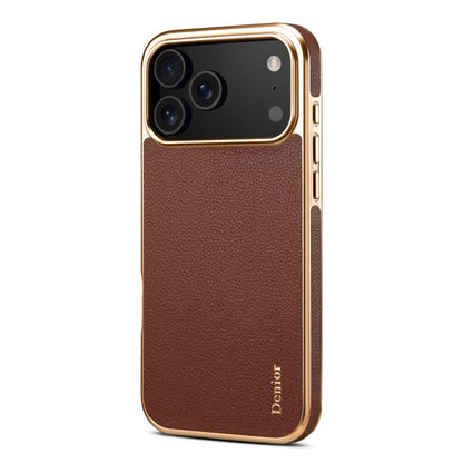 For iPhone 17 Pro Max Denior Cowhide Leather Plating Phone Case(Brown) - iPhone 17 Pro Max Cases by Denior | Online Shopping UK | buy2fix