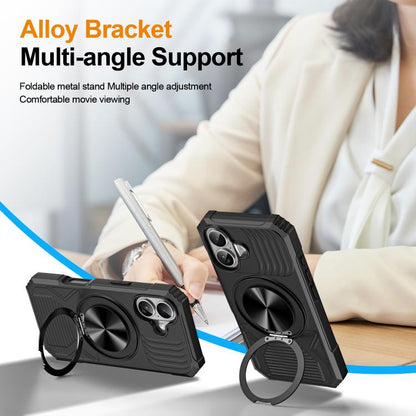 For iPhone 17 Alloy Rotating Holder MagSafe Shockproof Phone Case(Black) - iPhone 17 Cases by buy2fix | Online Shopping UK | buy2fix