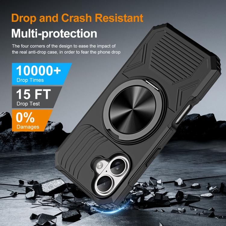 For iPhone 17 Alloy Rotating Holder MagSafe Shockproof Phone Case(Black) - iPhone 17 Cases by buy2fix | Online Shopping UK | buy2fix