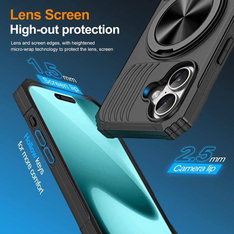 For iPhone 17 Alloy Rotating Holder MagSafe Shockproof Phone Case(Black) - iPhone 17 Cases by buy2fix | Online Shopping UK | buy2fix