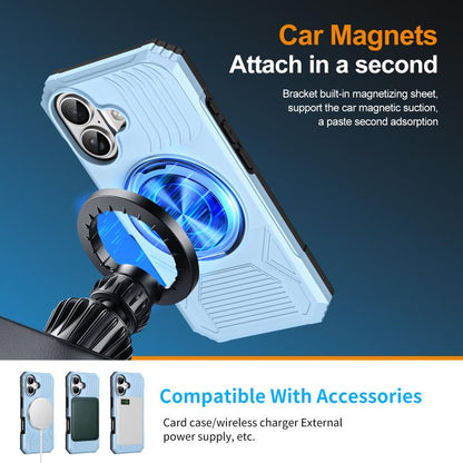 For iPhone 17 Alloy Rotating Holder MagSafe Shockproof Phone Case(Sky Blue) - iPhone 17 Cases by buy2fix | Online Shopping UK | buy2fix
