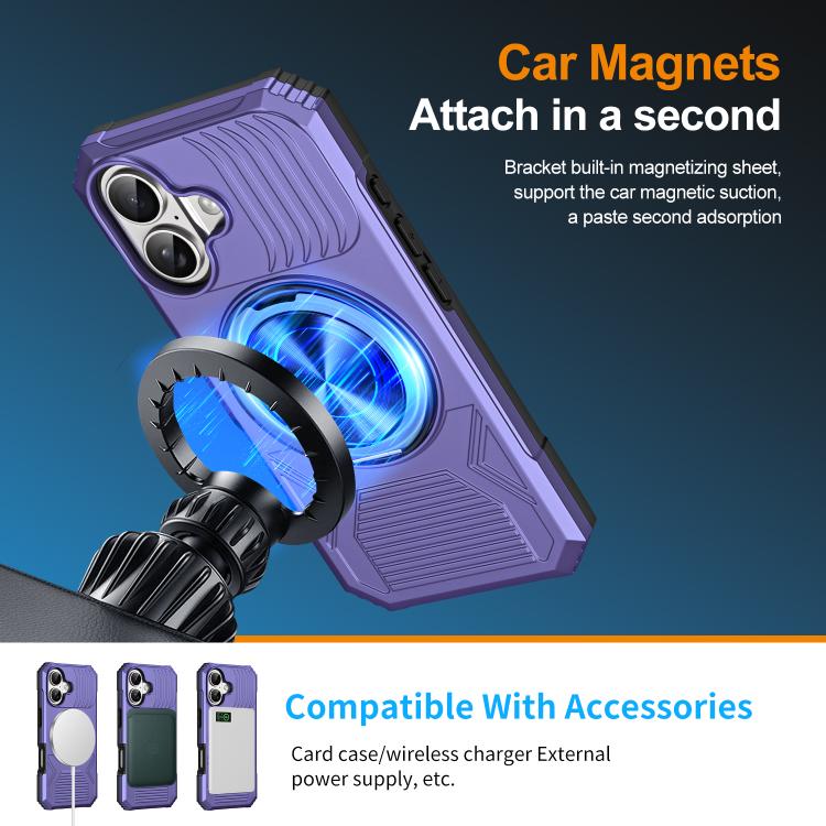 For iPhone 17 Alloy Rotating Holder MagSafe Shockproof Phone Case(Violet) - iPhone 17 Cases by buy2fix | Online Shopping UK | buy2fix