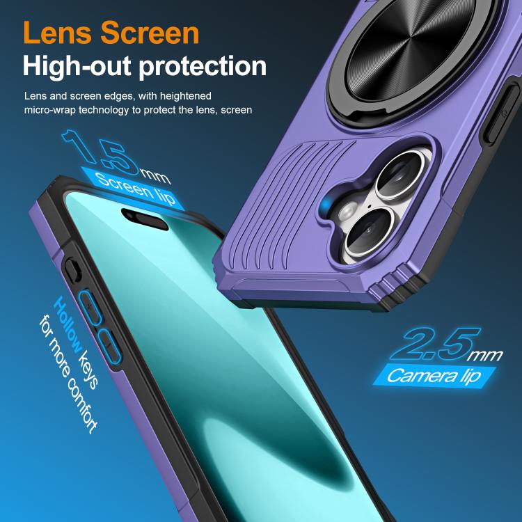 For iPhone 17 Alloy Rotating Holder MagSafe Shockproof Phone Case(Violet) - iPhone 17 Cases by buy2fix | Online Shopping UK | buy2fix