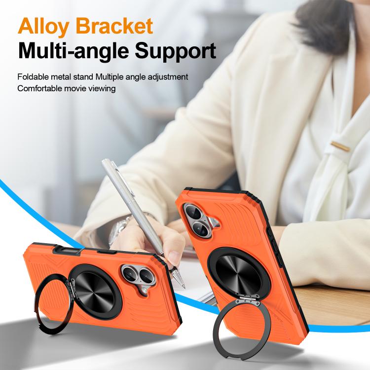 For iPhone 17 Alloy Rotating Holder MagSafe Shockproof Phone Case(Orange) - iPhone 17 Cases by buy2fix | Online Shopping UK | buy2fix
