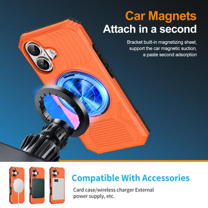 For iPhone 17 Alloy Rotating Holder MagSafe Shockproof Phone Case(Orange) - iPhone 17 Cases by buy2fix | Online Shopping UK | buy2fix
