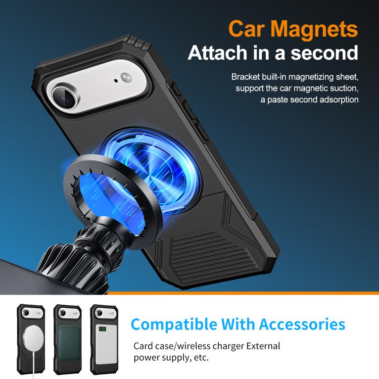 For iPhone Air Alloy Rotating Holder MagSafe Shockproof Phone Case(Black) - iPhone Air Cases by buy2fix | Online Shopping UK | buy2fix
