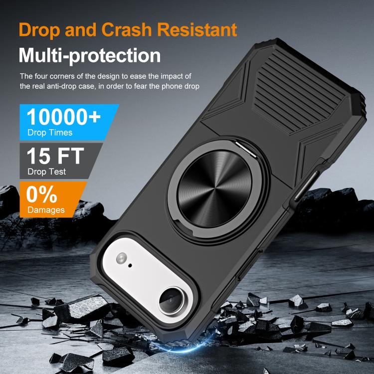 For iPhone Air Alloy Rotating Holder MagSafe Shockproof Phone Case(Black) - iPhone Air Cases by buy2fix | Online Shopping UK | buy2fix