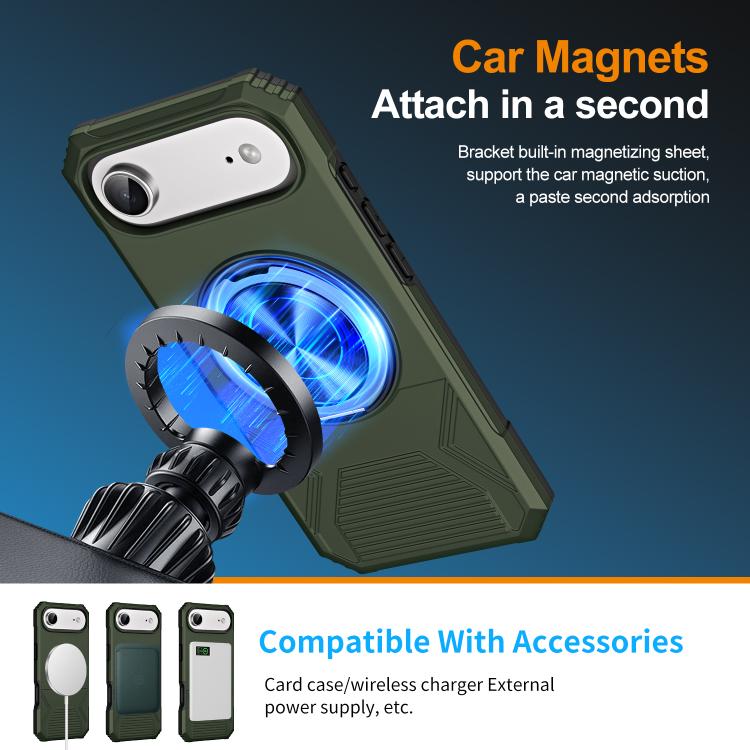 For iPhone Air Alloy Rotating Holder MagSafe Shockproof Phone Case(Army Green) - iPhone Air Cases by buy2fix | Online Shopping UK | buy2fix