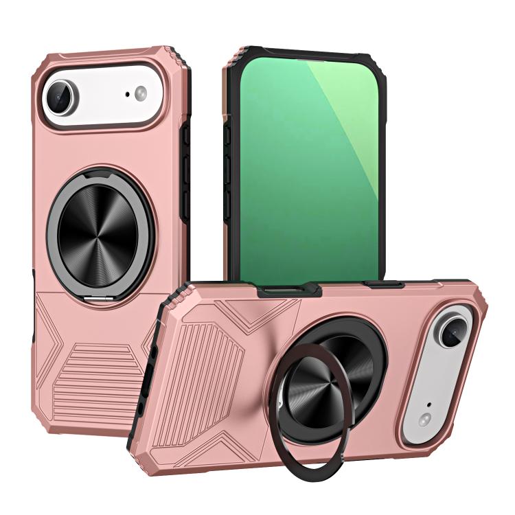 For iPhone Air Alloy Rotating Holder MagSafe Shockproof Phone Case(Rose Gold) - iPhone Air Cases by buy2fix | Online Shopping UK | buy2fix