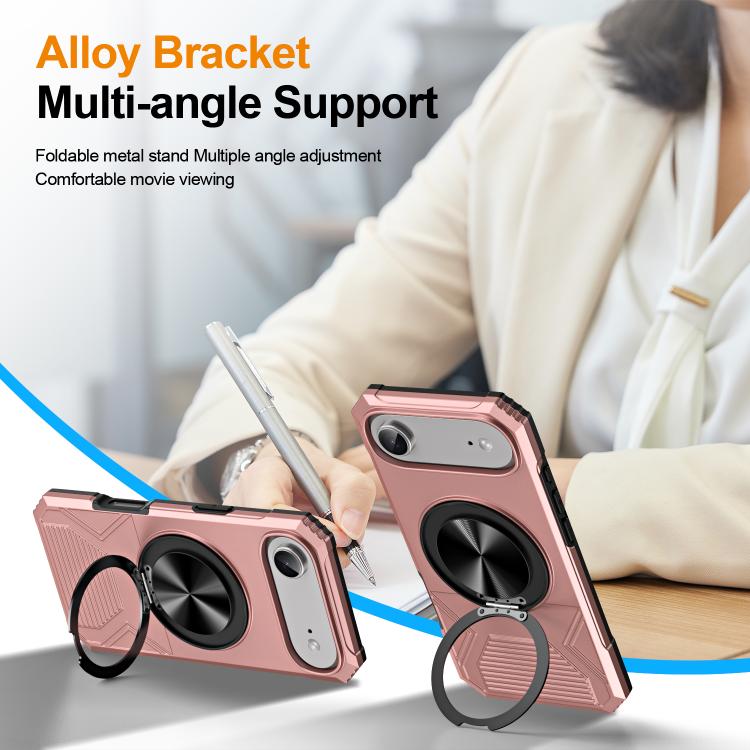 For iPhone Air Alloy Rotating Holder MagSafe Shockproof Phone Case(Rose Gold) - iPhone Air Cases by buy2fix | Online Shopping UK | buy2fix