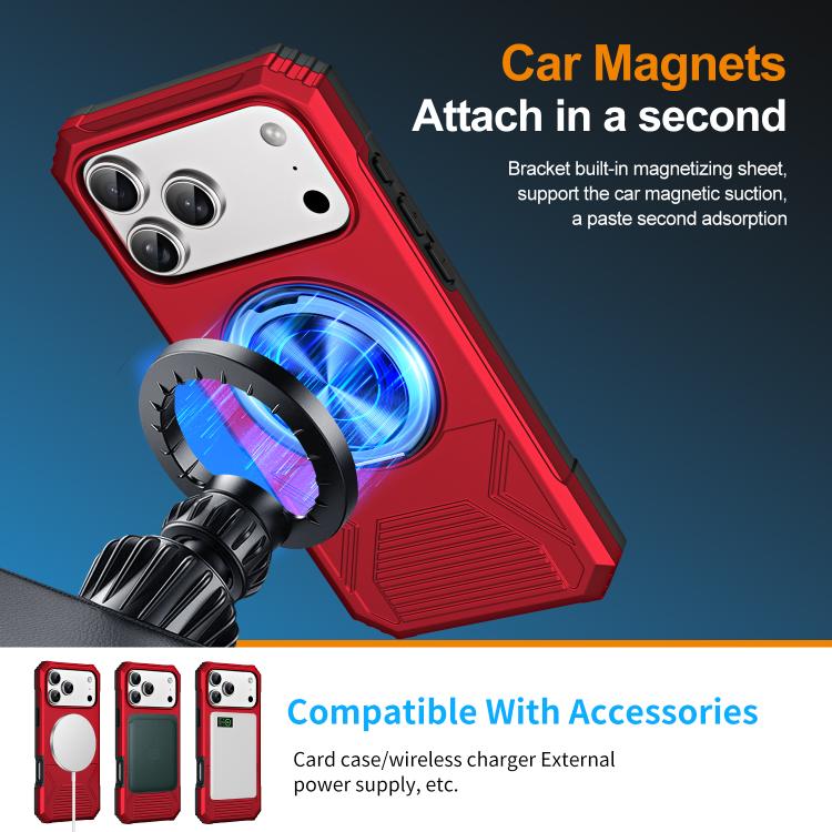 For iPhone 17 Pro Alloy Rotating Holder MagSafe Shockproof Phone Case(Red) - iPhone 17 Pro Cases by buy2fix | Online Shopping UK | buy2fix