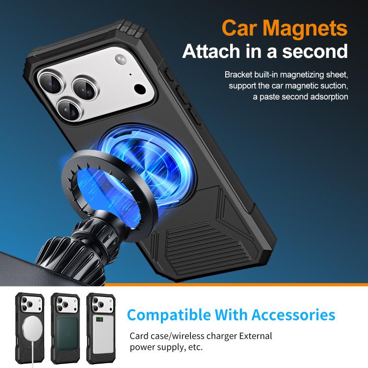 For iPhone 17 Pro Alloy Rotating Holder MagSafe Shockproof Phone Case(Black) - iPhone 17 Pro Cases by buy2fix | Online Shopping UK | buy2fix