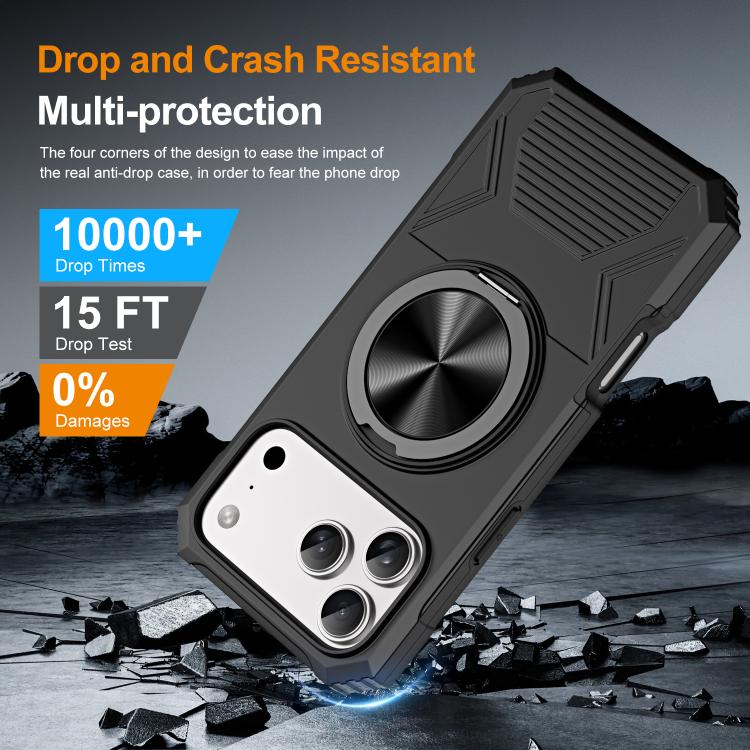 For iPhone 17 Pro Alloy Rotating Holder MagSafe Shockproof Phone Case(Black) - iPhone 17 Pro Cases by buy2fix | Online Shopping UK | buy2fix