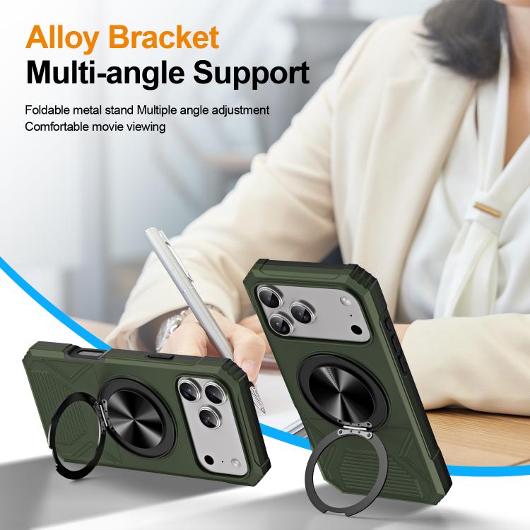 For iPhone 17 Pro Alloy Rotating Holder MagSafe Shockproof Phone Case(Army Green) - iPhone 17 Pro Cases by buy2fix | Online Shopping UK | buy2fix