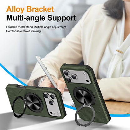 For iPhone 17 Pro Alloy Rotating Holder MagSafe Shockproof Phone Case(Army Green) - iPhone 17 Pro Cases by buy2fix | Online Shopping UK | buy2fix