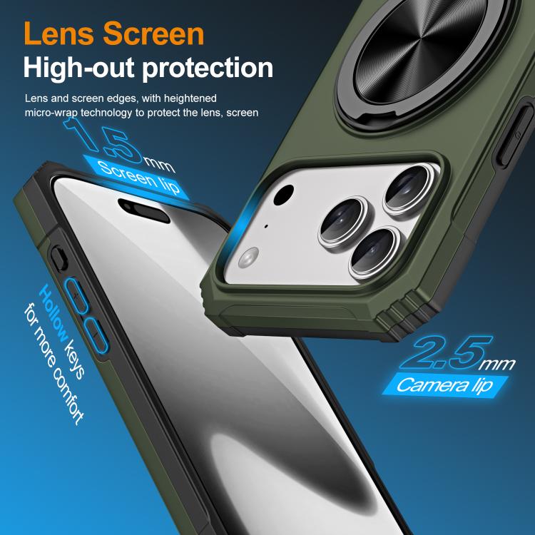 For iPhone 17 Pro Alloy Rotating Holder MagSafe Shockproof Phone Case(Army Green) - iPhone 17 Pro Cases by buy2fix | Online Shopping UK | buy2fix