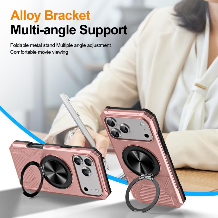 For iPhone 17 Pro Alloy Rotating Holder MagSafe Shockproof Phone Case(Rose Gold) - iPhone 17 Pro Cases by buy2fix | Online Shopping UK | buy2fix