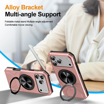 For iPhone 17 Pro Alloy Rotating Holder MagSafe Shockproof Phone Case(Rose Gold) - iPhone 17 Pro Cases by buy2fix | Online Shopping UK | buy2fix