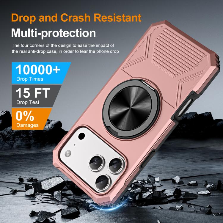 For iPhone 17 Pro Alloy Rotating Holder MagSafe Shockproof Phone Case(Rose Gold) - iPhone 17 Pro Cases by buy2fix | Online Shopping UK | buy2fix