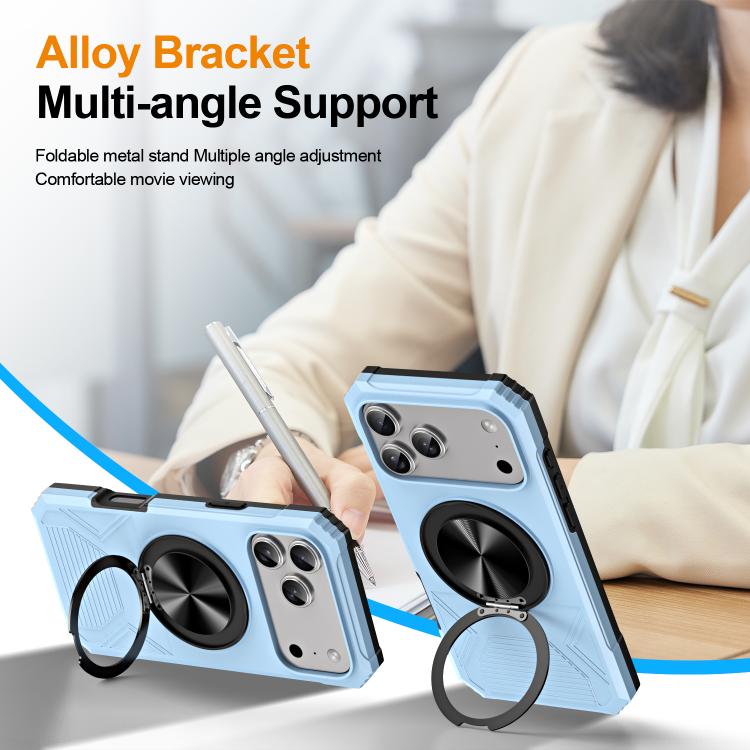 For iPhone 17 Pro Alloy Rotating Holder MagSafe Shockproof Phone Case(Sky Blue) - iPhone 17 Pro Cases by buy2fix | Online Shopping UK | buy2fix