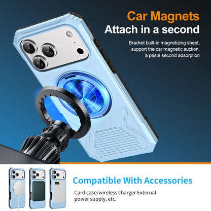 For iPhone 17 Pro Alloy Rotating Holder MagSafe Shockproof Phone Case(Sky Blue) - iPhone 17 Pro Cases by buy2fix | Online Shopping UK | buy2fix