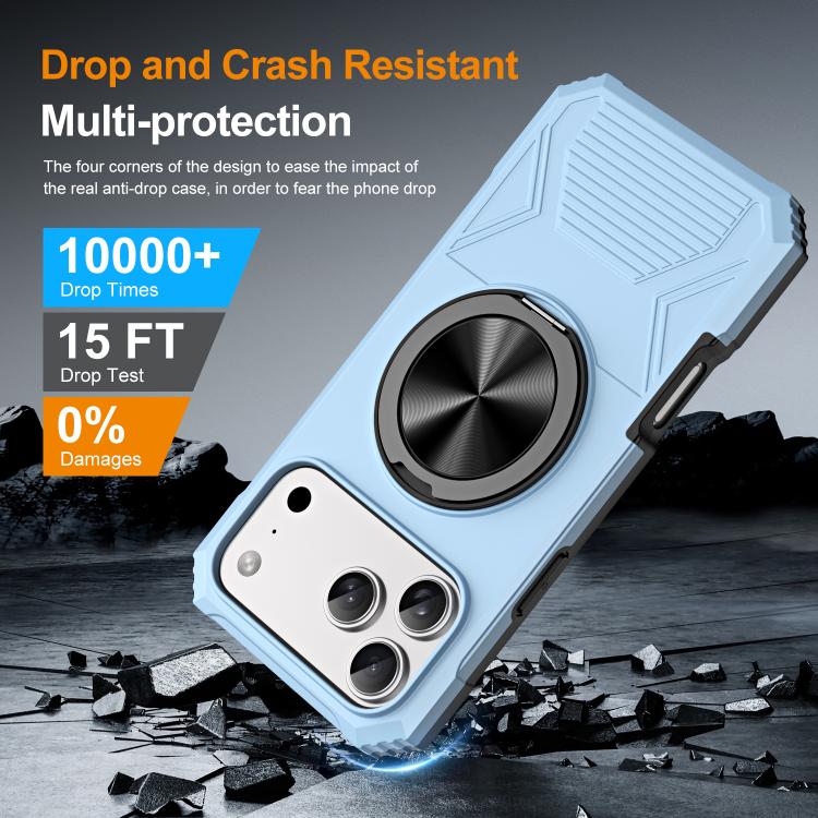 For iPhone 17 Pro Alloy Rotating Holder MagSafe Shockproof Phone Case(Sky Blue) - iPhone 17 Pro Cases by buy2fix | Online Shopping UK | buy2fix