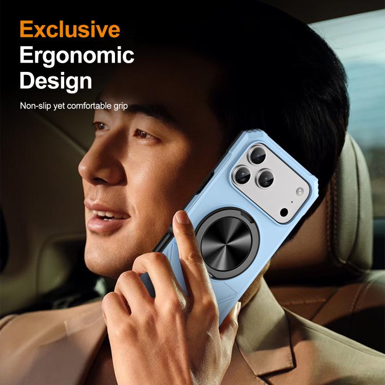 For iPhone 17 Pro Alloy Rotating Holder MagSafe Shockproof Phone Case(Sky Blue) - iPhone 17 Pro Cases by buy2fix | Online Shopping UK | buy2fix