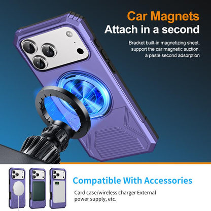 For iPhone 17 Pro Alloy Rotating Holder MagSafe Shockproof Phone Case(Violet) - iPhone 17 Pro Cases by buy2fix | Online Shopping UK | buy2fix