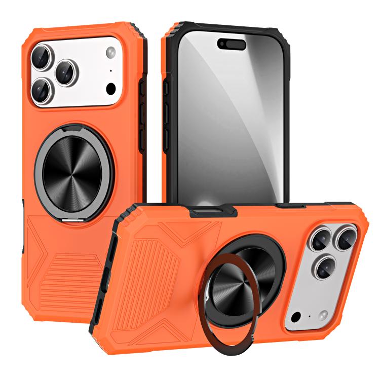 For iPhone 17 Pro Alloy Rotating Holder MagSafe Shockproof Phone Case(Orange) - iPhone 17 Pro Cases by buy2fix | Online Shopping UK | buy2fix