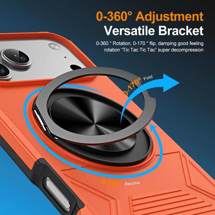 For iPhone 17 Pro Alloy Rotating Holder MagSafe Shockproof Phone Case(Orange) - iPhone 17 Pro Cases by buy2fix | Online Shopping UK | buy2fix