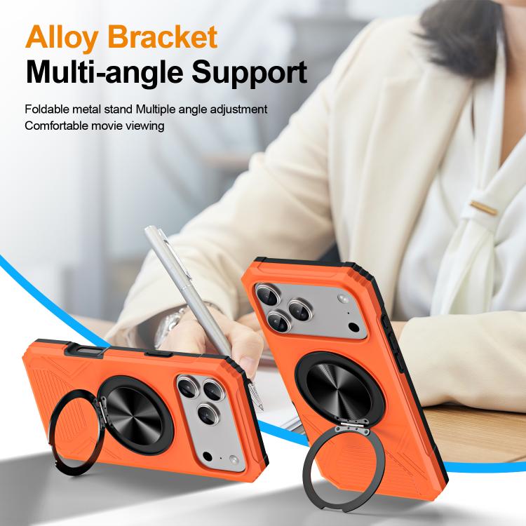 For iPhone 17 Pro Alloy Rotating Holder MagSafe Shockproof Phone Case(Orange) - iPhone 17 Pro Cases by buy2fix | Online Shopping UK | buy2fix