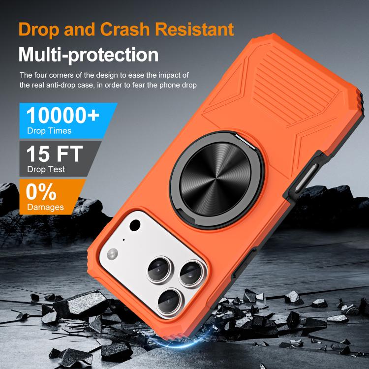 For iPhone 17 Pro Alloy Rotating Holder MagSafe Shockproof Phone Case(Orange) - iPhone 17 Pro Cases by buy2fix | Online Shopping UK | buy2fix