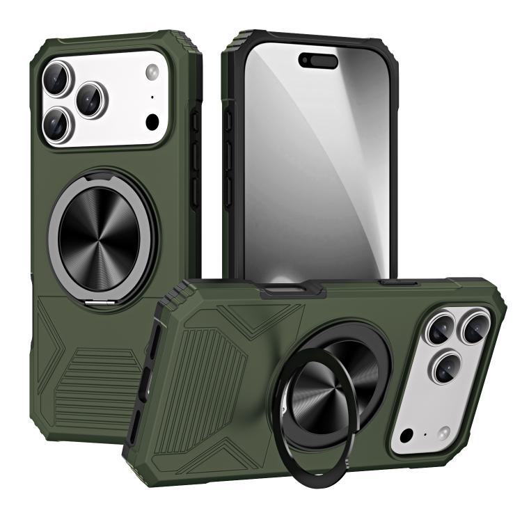 For iPhone 17 Pro Max Alloy Rotating Holder MagSafe Shockproof Phone Case(Army Green) - iPhone 17 Pro Max Cases by buy2fix | Online Shopping UK | buy2fix