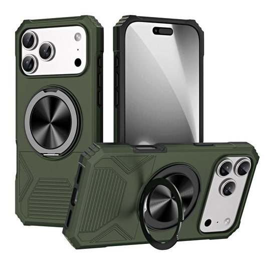 For iPhone 17 Pro Max Alloy Rotating Holder MagSafe Shockproof Phone Case(Army Green) - iPhone 17 Pro Max Cases by buy2fix | Online Shopping UK | buy2fix
