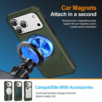 For iPhone 17 Pro Max Alloy Rotating Holder MagSafe Shockproof Phone Case(Army Green) - iPhone 17 Pro Max Cases by buy2fix | Online Shopping UK | buy2fix