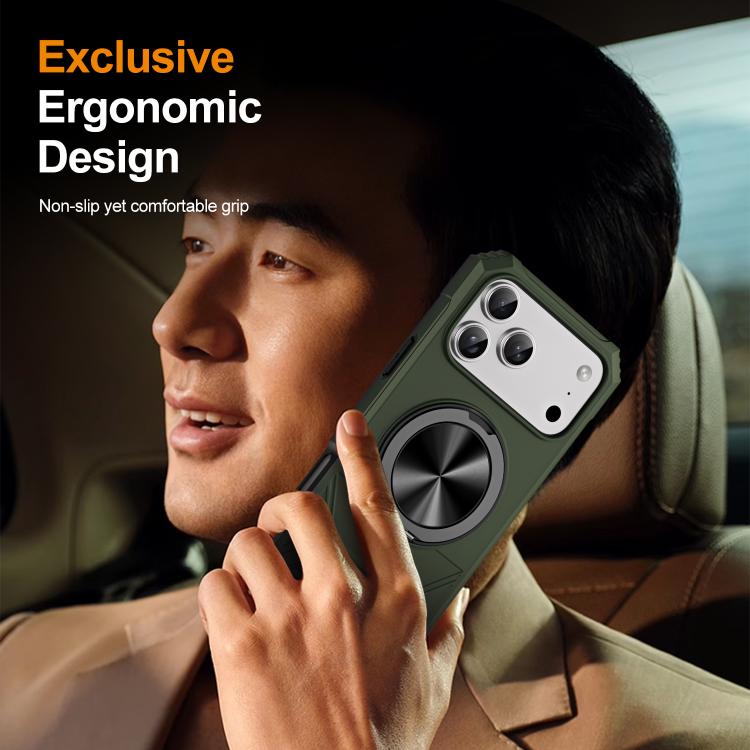 For iPhone 17 Pro Max Alloy Rotating Holder MagSafe Shockproof Phone Case(Army Green) - iPhone 17 Pro Max Cases by buy2fix | Online Shopping UK | buy2fix